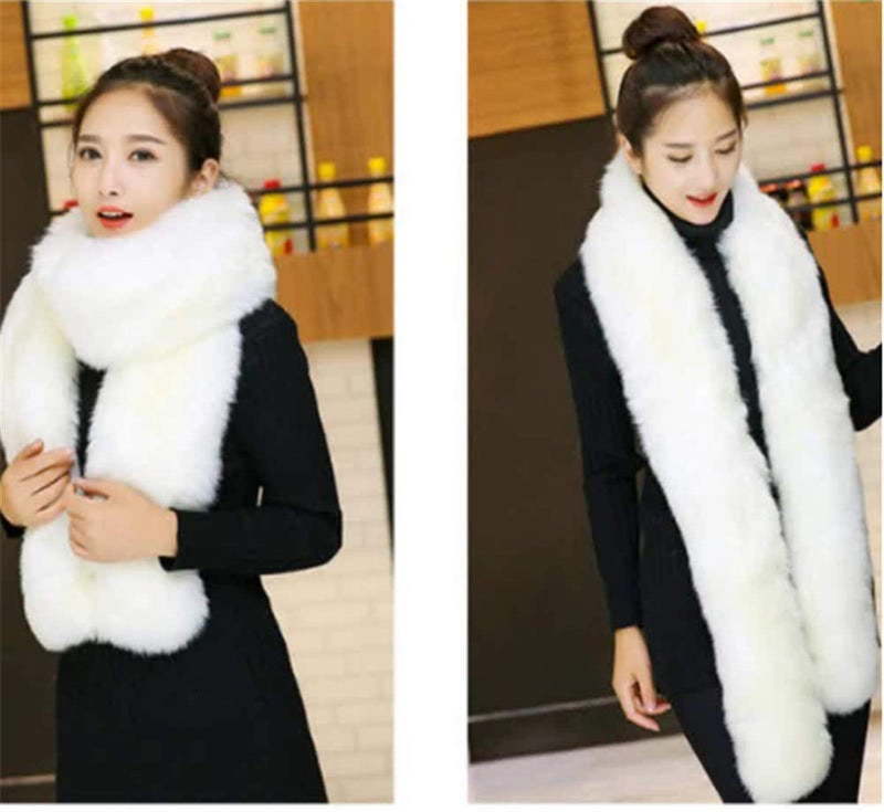LDFWAY Long Men Women Faux Fur Collar Winter Warm Wrap Stole Scarf Shawl Shrug (White) - Image 4